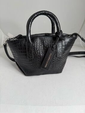 Vince Camuto Black Croc-Embossed Mini Satchel